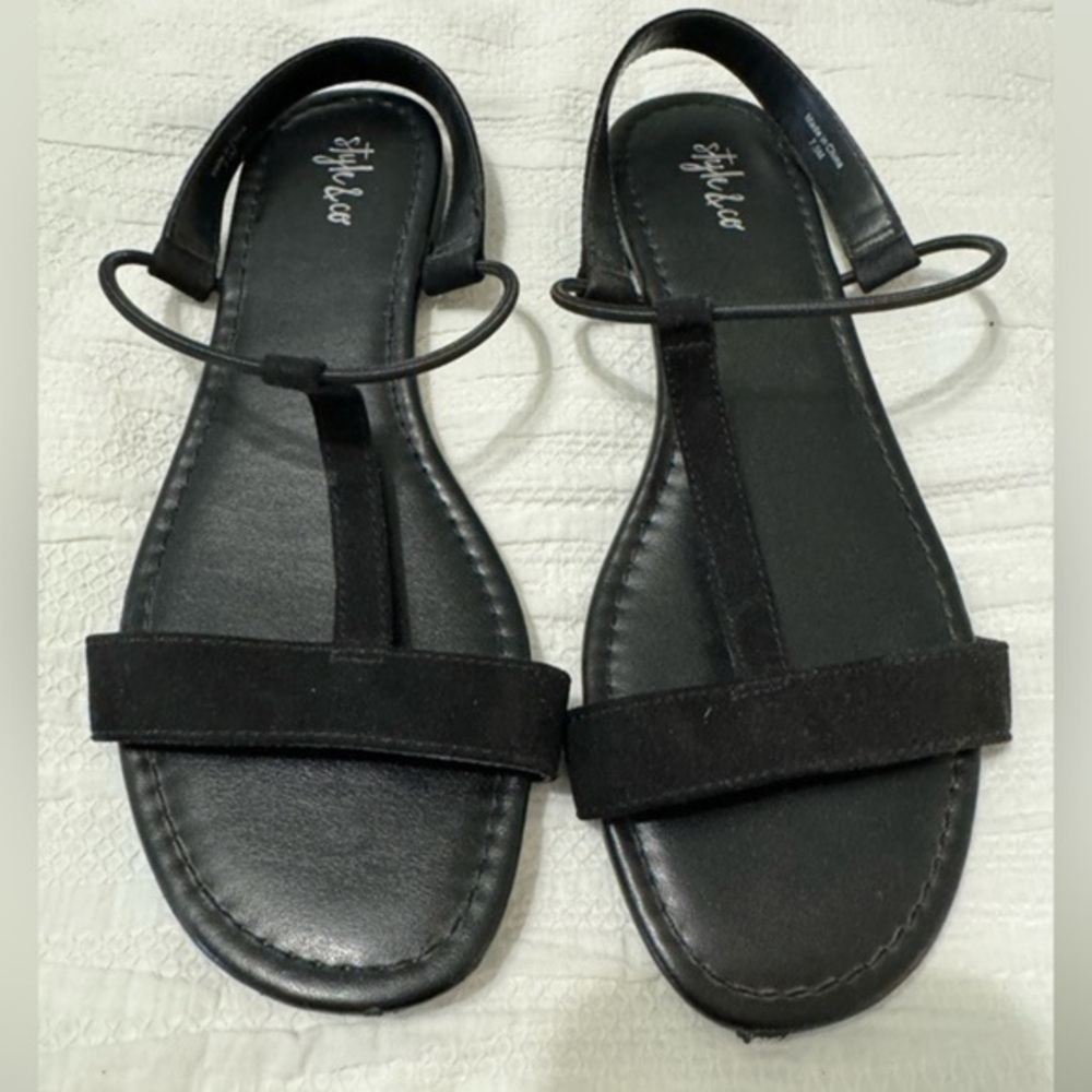 Style & Co. Keistee Black T-strap Sandals Size 7.5M